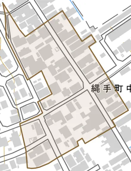縄手町中とその周辺の地図。町の範囲を重ねている