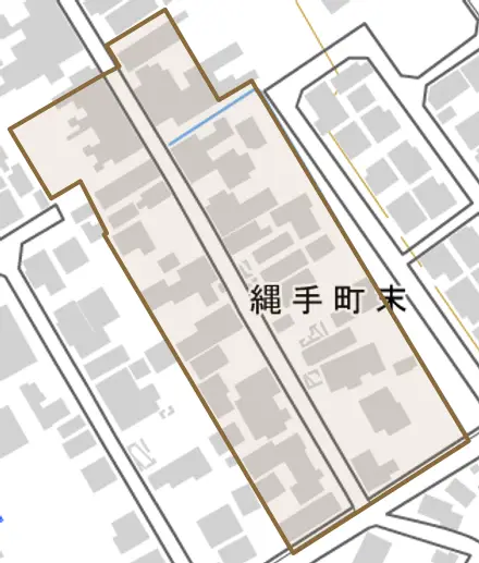 縄手町末とその周辺の地図。町の範囲を重ねている