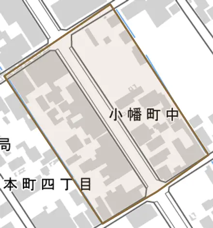 小幡町中とその周辺の地図。町の範囲を重ねている