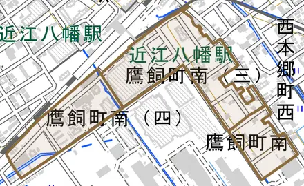 鷹飼町南とその周辺の地図。町の範囲を重ねている