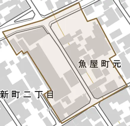 魚屋町元とその周辺の地図。町の範囲を重ねている