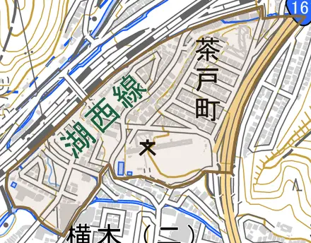 茶戸町とその周辺の地図。町の範囲を重ねている