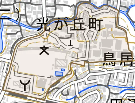 光が丘町とその周辺の地図。町の範囲を重ねている