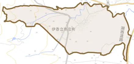 伊香立南庄町とその周辺の地図。町の範囲を重ねている