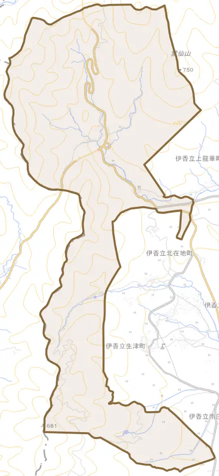 伊香立途中町とその周辺の地図。町の範囲を重ねている