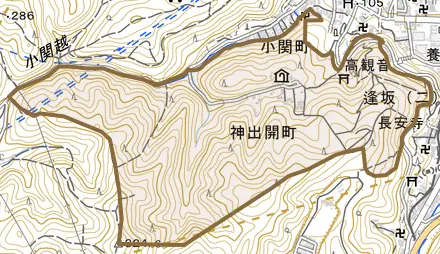 神出開町とその周辺の地図。町の範囲を重ねている