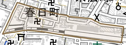 春日町とその周辺の地図。町の範囲を重ねている