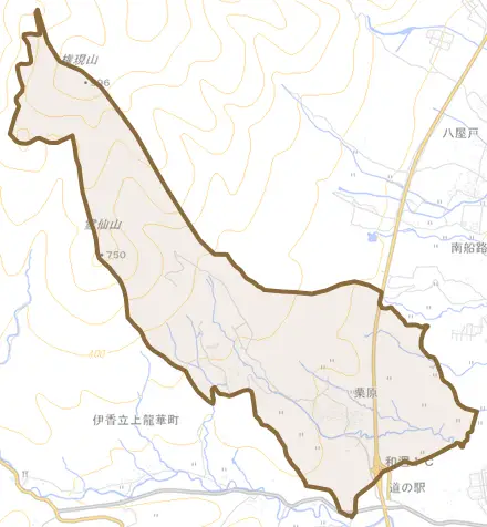 栗原とその周辺の地図。町の範囲を重ねている
