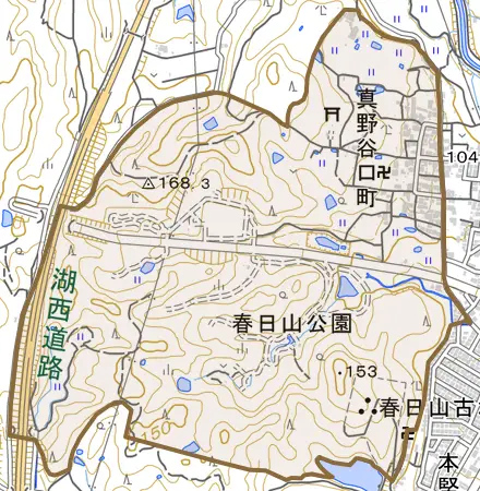 真野谷口町とその周辺の地図。町の範囲を重ねている