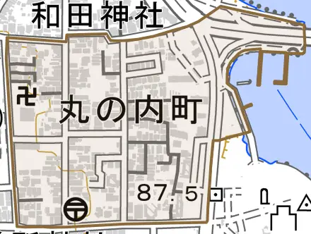 丸の内町とその周辺の地図。町の範囲を重ねている