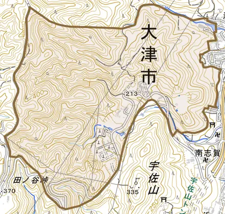 南滋賀町とその周辺の地図。町の範囲を重ねている