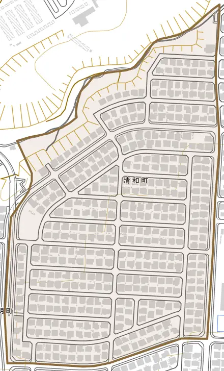 清和町とその周辺の地図。町の範囲を重ねている