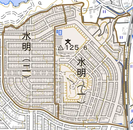 水明とその周辺の地図。町の範囲を重ねている