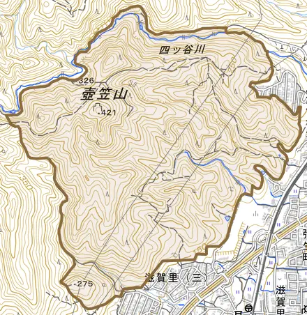 滋賀里町乙とその周辺の地図。町の範囲を重ねている