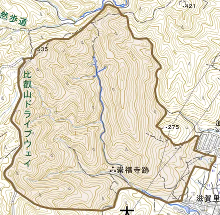 滋賀里町甲とその周辺の地図。町の範囲を重ねている