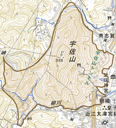 錦織町とその周辺の地図。町の範囲を重ねている