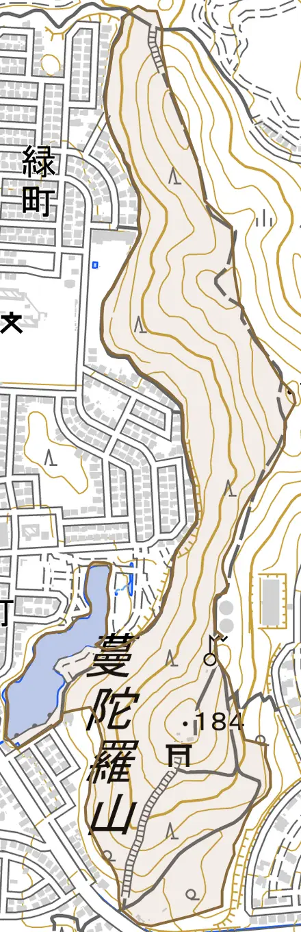 真野普門町とその周辺の地図。町の範囲を重ねている