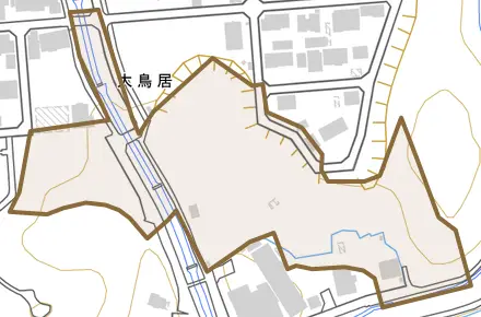 上田上大鳥居とその周辺の地図。町の範囲を重ねている