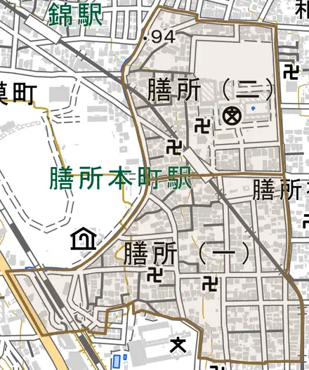膳所とその周辺の地図。町の範囲を重ねている
