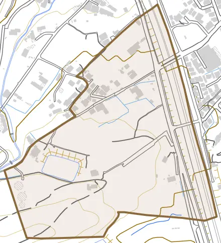 膳所平尾町とその周辺の地図。町の範囲を重ねている