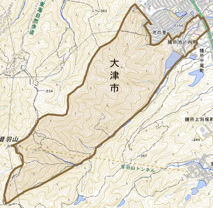 膳所池ノ内町とその周辺の地図。町の範囲を重ねている