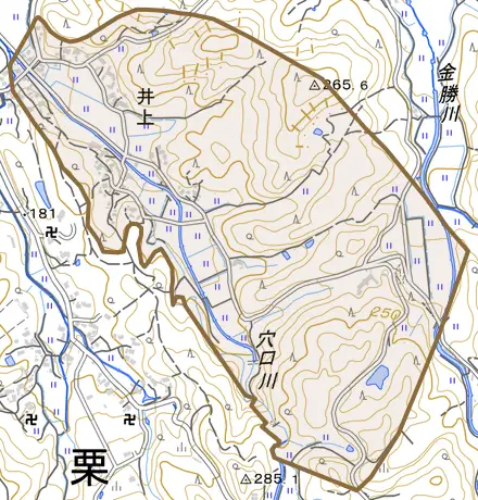 井上とその周辺の地図。町の範囲を重ねている