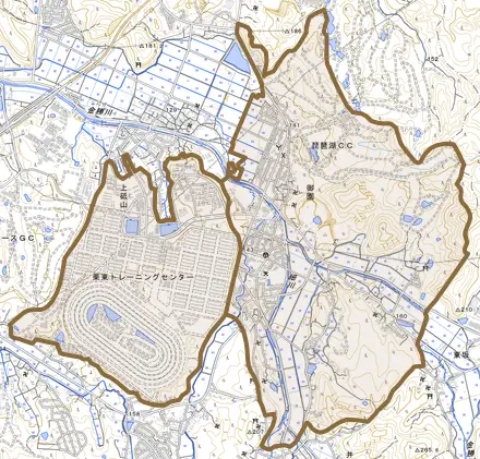 御園とその周辺の地図。町の範囲を重ねている