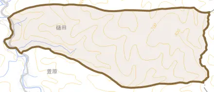 大字樋田とその周辺の地図。町の範囲を重ねている