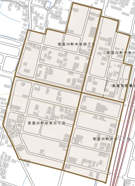 安曇川町中央とその周辺の地図。町の範囲を重ねている