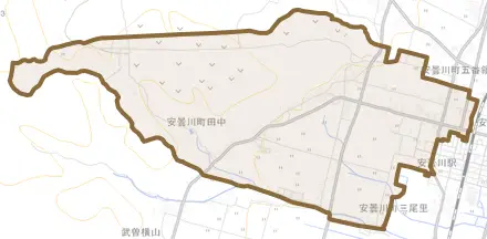 安曇川町田中とその周辺の地図。町の範囲を重ねている