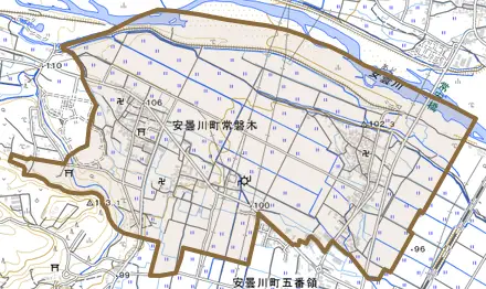 安曇川町常磐木とその周辺の地図。町の範囲を重ねている