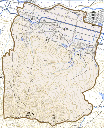 拝戸とその周辺の地図。町の範囲を重ねている
