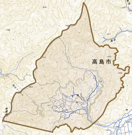畑とその周辺の地図。町の範囲を重ねている