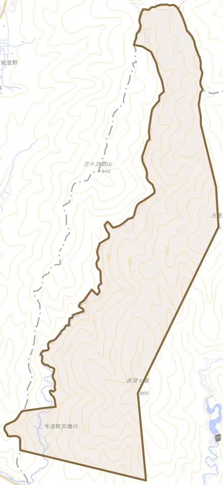 今津町天増川とその周辺の地図。町の範囲を重ねている