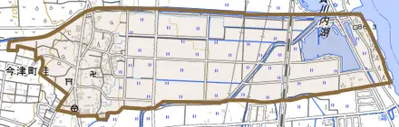 今津町桂とその周辺の地図。町の範囲を重ねている