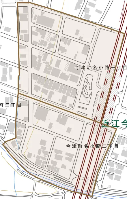 今津町名小路とその周辺の地図。町の範囲を重ねている