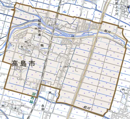 鴨とその周辺の地図。町の範囲を重ねている