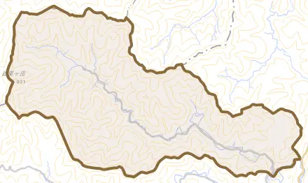 朽木麻生とその周辺の地図。町の範囲を重ねている