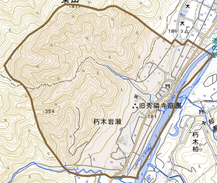 朽木岩瀬とその周辺の地図。町の範囲を重ねている