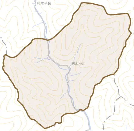 朽木小川とその周辺の地図。町の範囲を重ねている