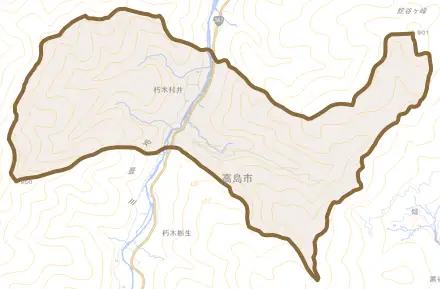 朽木村井とその周辺の地図。町の範囲を重ねている