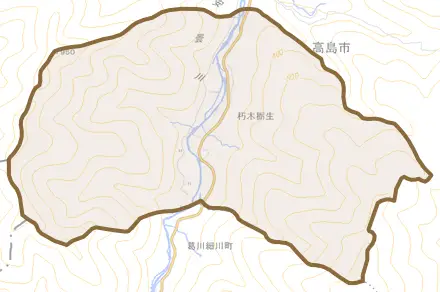 朽木栃生とその周辺の地図。町の範囲を重ねている
