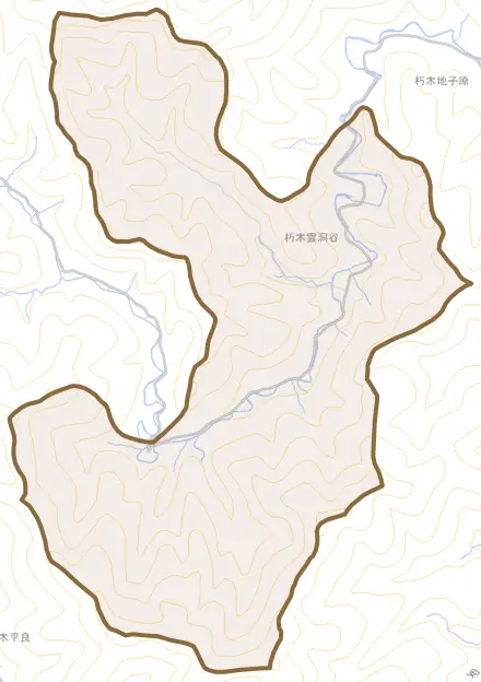 朽木雲洞谷とその周辺の地図。町の範囲を重ねている