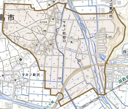 マキノ町蛭口とその周辺の地図。町の範囲を重ねている