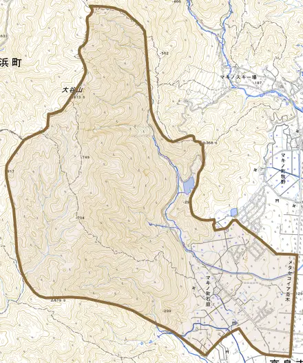 マキノ町石庭とその周辺の地図。町の範囲を重ねている