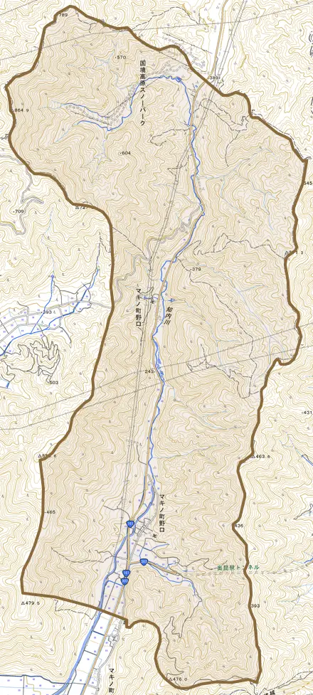 マキノ町野口とその周辺の地図。町の範囲を重ねている