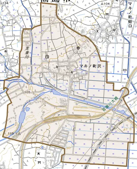 マキノ町沢とその周辺の地図。町の範囲を重ねている