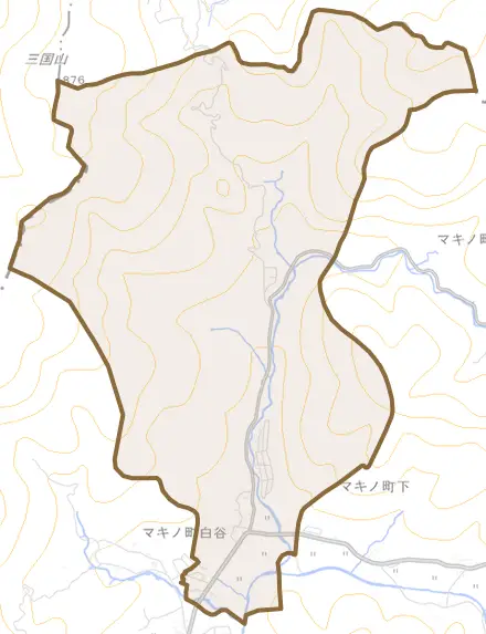 マキノ町白谷とその周辺の地図。町の範囲を重ねている
