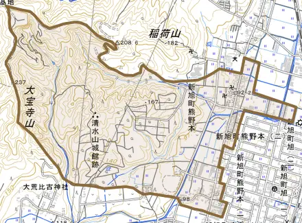 新旭町熊野本とその周辺の地図。町の範囲を重ねている