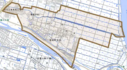 新旭町太田とその周辺の地図。町の範囲を重ねている